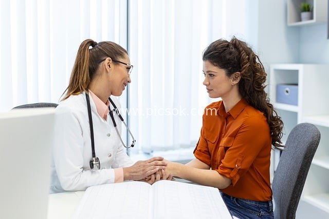 Female Doctor Communicating with Patient: Warm Doctor-Patient Scene in Medical Clinic