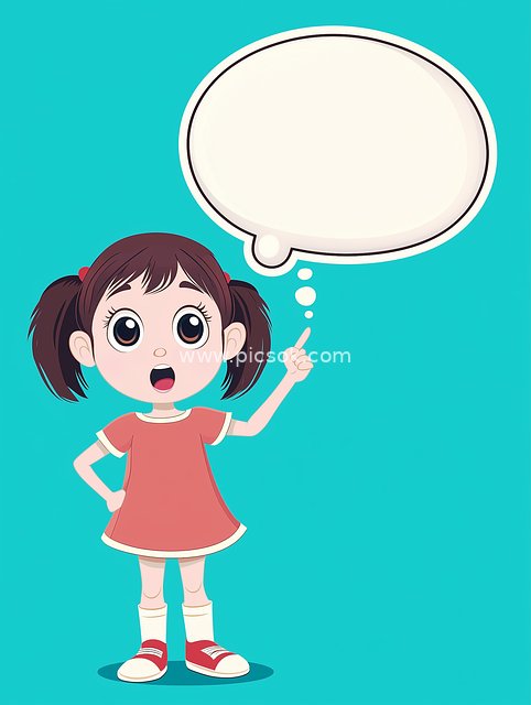 卡通女孩举手指带 speech气泡 教育提示素材