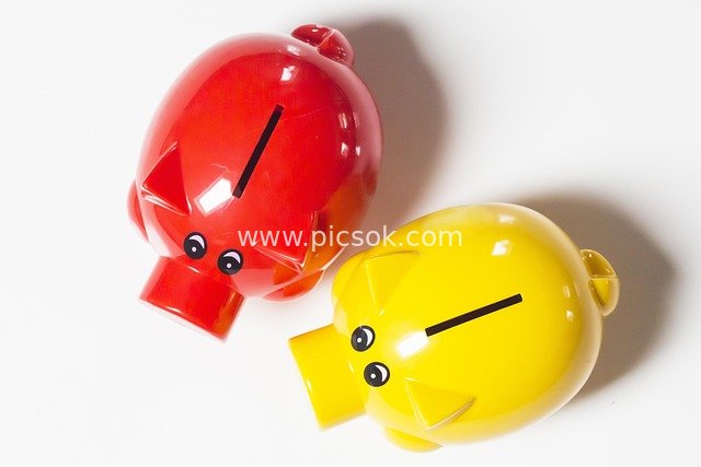 Cute Red and Yellow Piggy Banks - Financial Savings Material