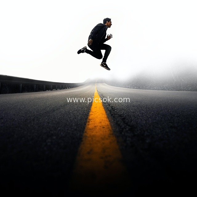 Man Jumping on Road – Surreal Dynamic Road Scene