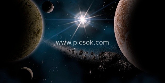 Cosmic Starry Sky: Planets, Asteroid Belt, and Dazzling Stellar Landscape