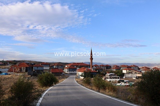 View of Red-Roofed Houses and Minarets in Rural Ankara, Turkey