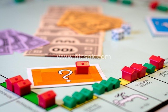 Real Shot of Real Estate Investment Game Scene on the Monopoly Board