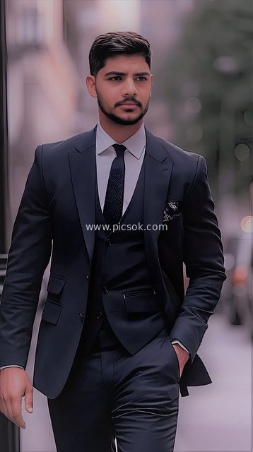 Elegant Businessman in Tailored Suit: Professional Portrait on City Street