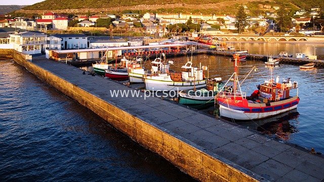 Aerial View of Fishing Boats at Kalk Bay Fishing Harbor in Cape Town, South Africa at Dawn