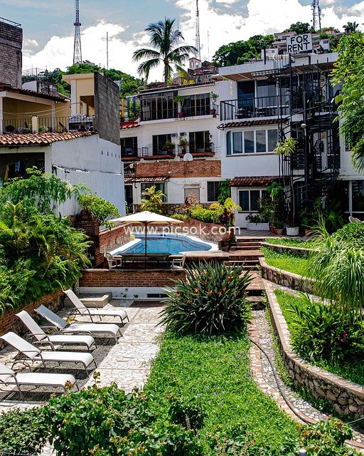 Outdoor Pool View of a Hotel in Puerto Vallarta, Mexico