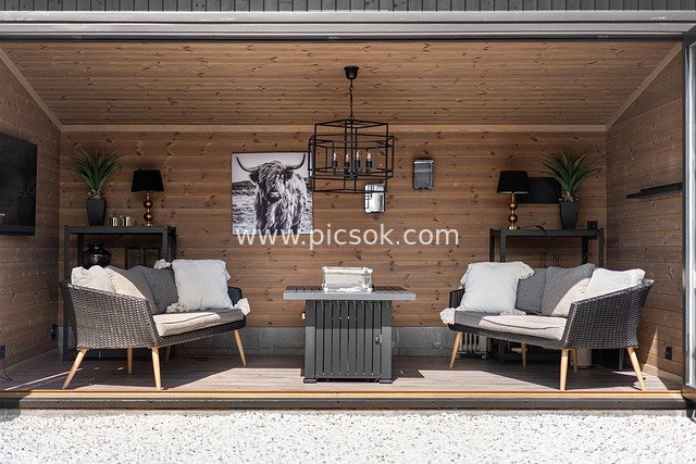 Luxury Outdoor Wooden Leisure Area with Sofa, Table & Chair Decor