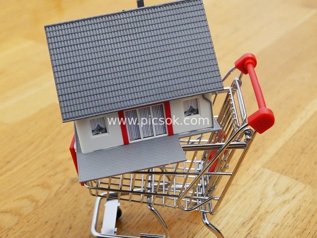 House Model in Shopping Cart: Concept of Real Estate Investment and Purchase