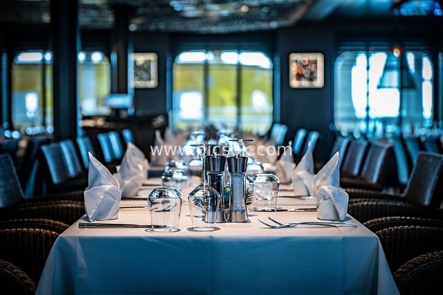 Exquisite Table Setting in a High-End Restaurant | Blue-Toned Lighting & Gourmet Service Scene