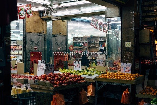 台北夜市水果摊 台湾生鲜市场热闹场景