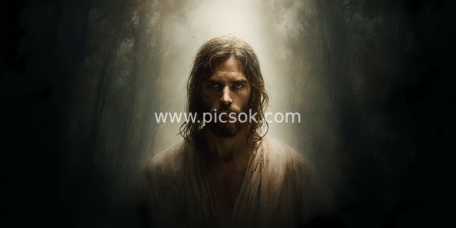 Divine Serene Prayer Scene of Jesus in the Forest (AI Art)