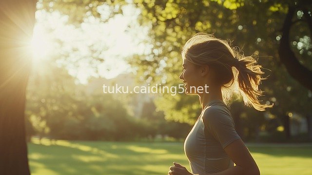 Vibrant Woman Jogging in the Park at Dawn | Health & Fitness Image