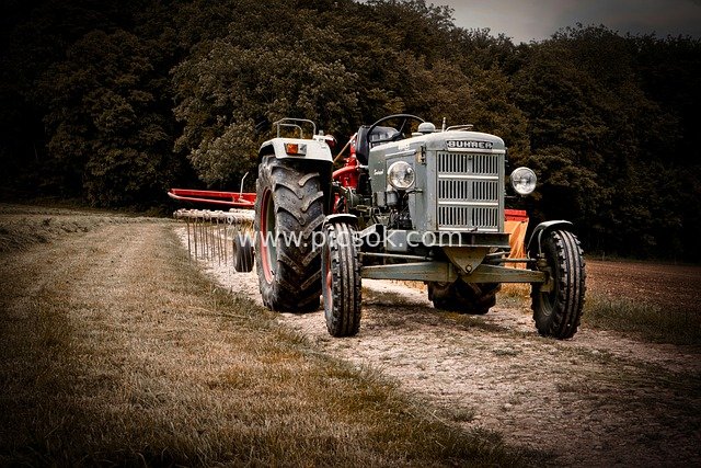 Vintage Agricultural Tractor Field Work Scene HD Material