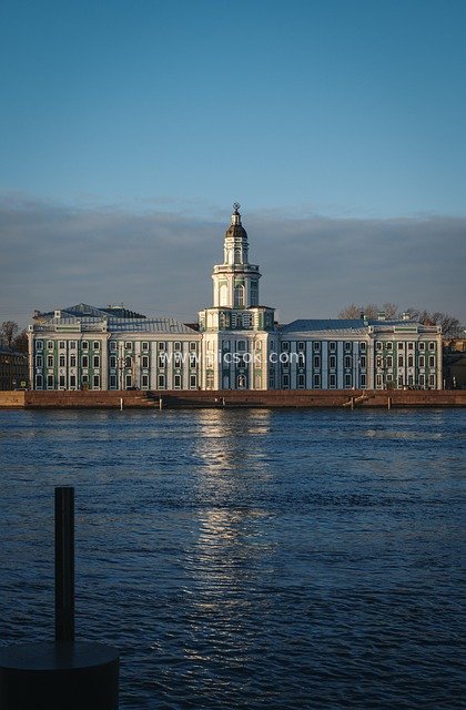 Classical Russian Riverside Museum Building in Saint Petersburg